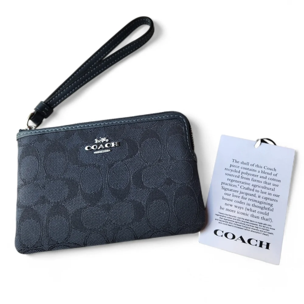 Coach Signature Jacquard Corner Zip Wrislet Denim